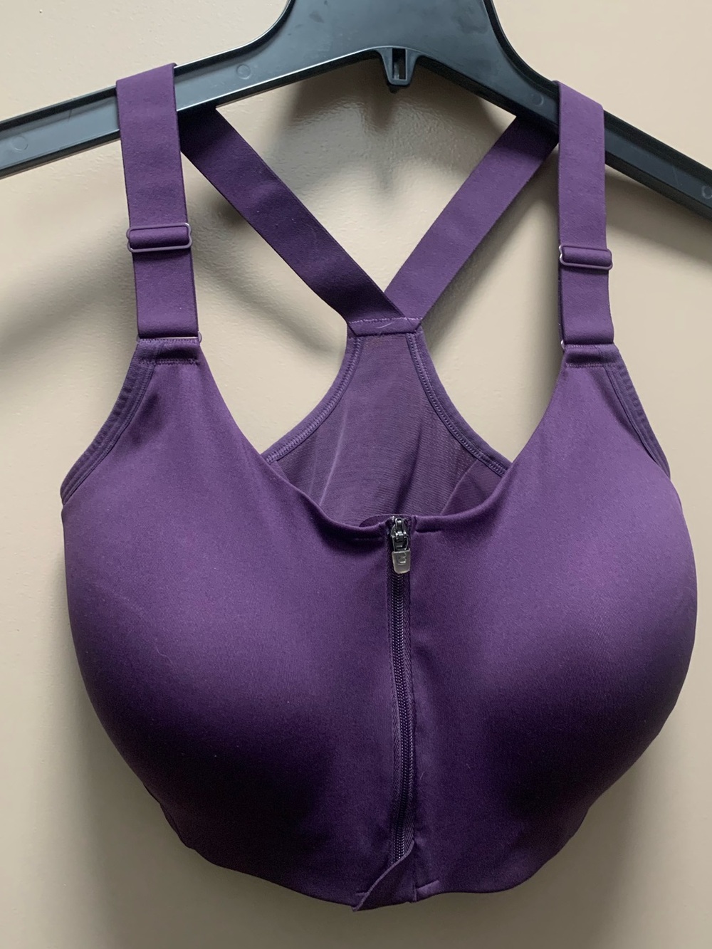 All In Motion 36DD Sports Bra Solid Purple No Wire Front Zipper